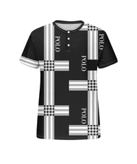 Men's Plus Size Daily Casual Black Striped Alphabet Print Henry Collar Button Short Sleeve T-Shirt