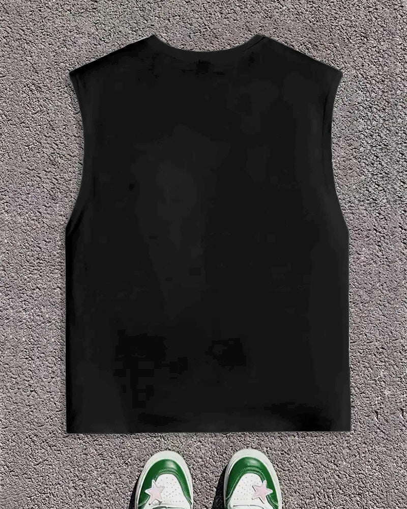 Men's Plus Size Street Fashion It Is What It Is Camouflage Letter Print Round Neck Sleeveless Vest