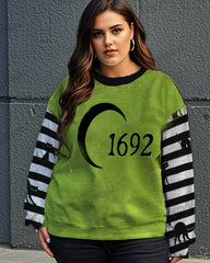 Colorblock Striped Cat Print Oversized Crew Neck Long Sleeve Sweatshirt