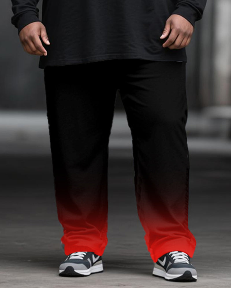 Big & Tall Men's Black And Red Gradient Letter Horn Printing Long Sleeve T-Shirt Pants Suit