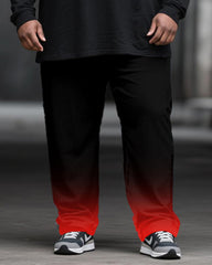 Big & Tall Men's Black And Red Gradient Letter Horn Printing Long Sleeve T-Shirt Pants Suit