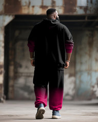 Big & Tall Men's Street Fashion Gradient Rose Skull Print Hoodie Suit