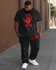 Big Guys I'm Fine Bloody Hand Print T-Shirt Trousers Set
