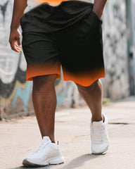 Men's Plus Size Street Graffiti Orange Fun Expression Print Round Neck Short Sleeve T-Shirt Shorts Suit