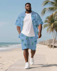 Big Men's Natural Theme Coconut Trees Hawaiian Style Short Sleeve Shirt Shorts 2-Piece Suit