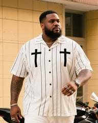 Big Boy Faith Striped Cross White Short Sleeve Shirt Trousers Suit