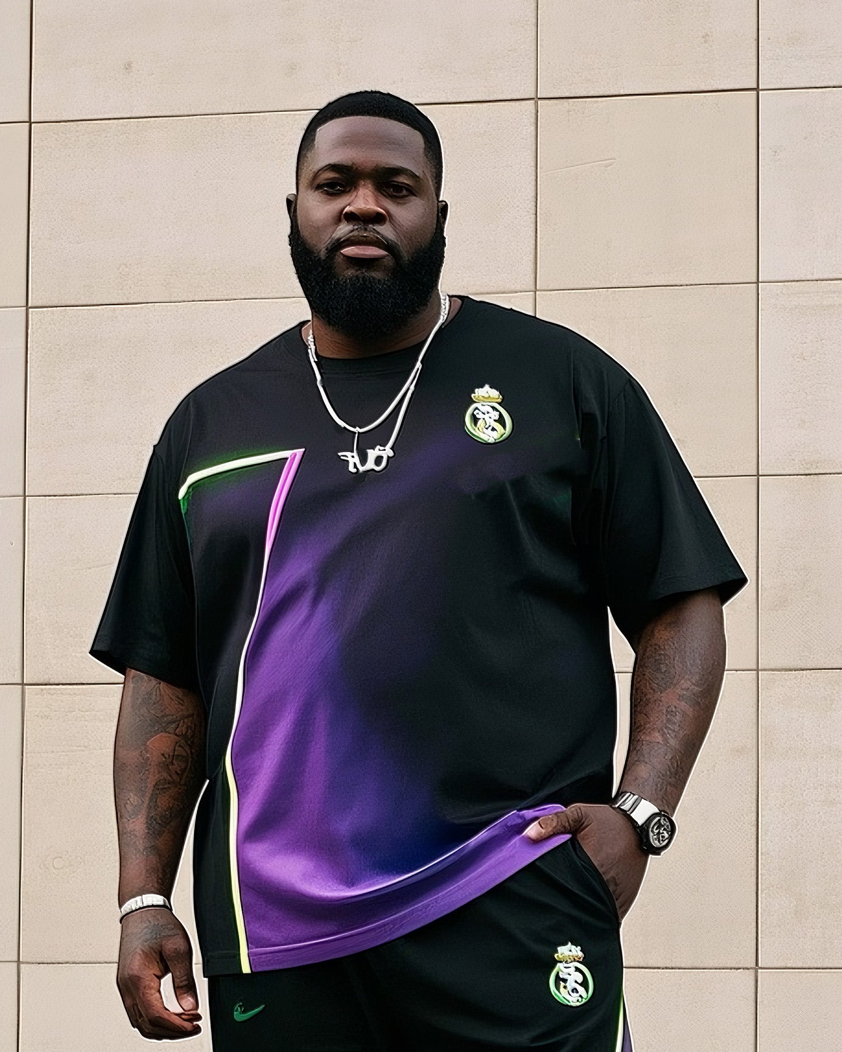 Big Boy Casual Sports Football Fans Gradient Art Design Clothes Round Neck Short Sleeve T-Shirt Trousers Suit