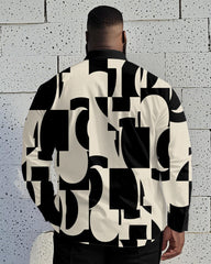 Men's Plus Size Business Khaki Color Block Geometric Print Long Sleeve Shirt
