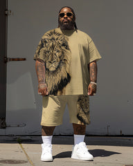 Men's Plus Size 3D Print Lion T-Shirt Shorts Set