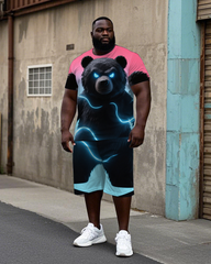 Big Men's Street Fashion Mutant Bear Printed Short Sleeve T-Shirt Shorts 2-piece Set