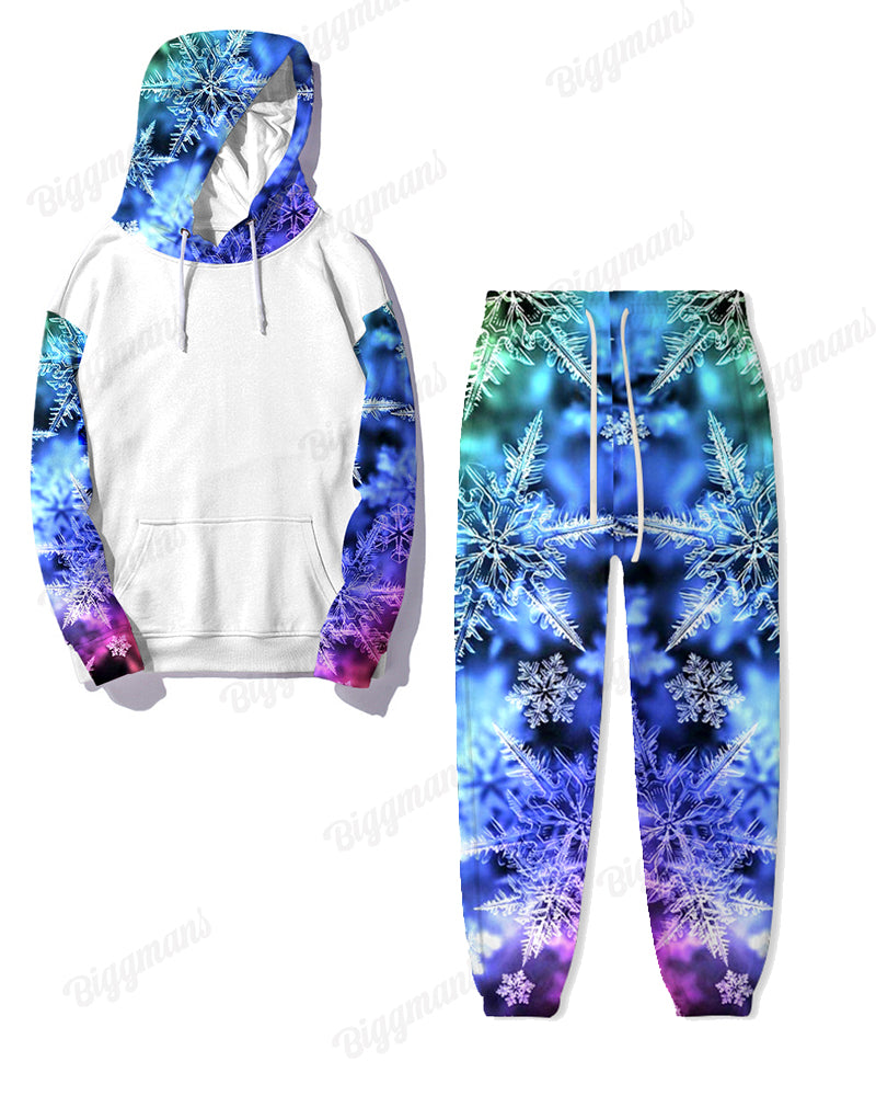 Couple Matching Aurora Snowflake Plus Size Hoodie Sweatpants Set