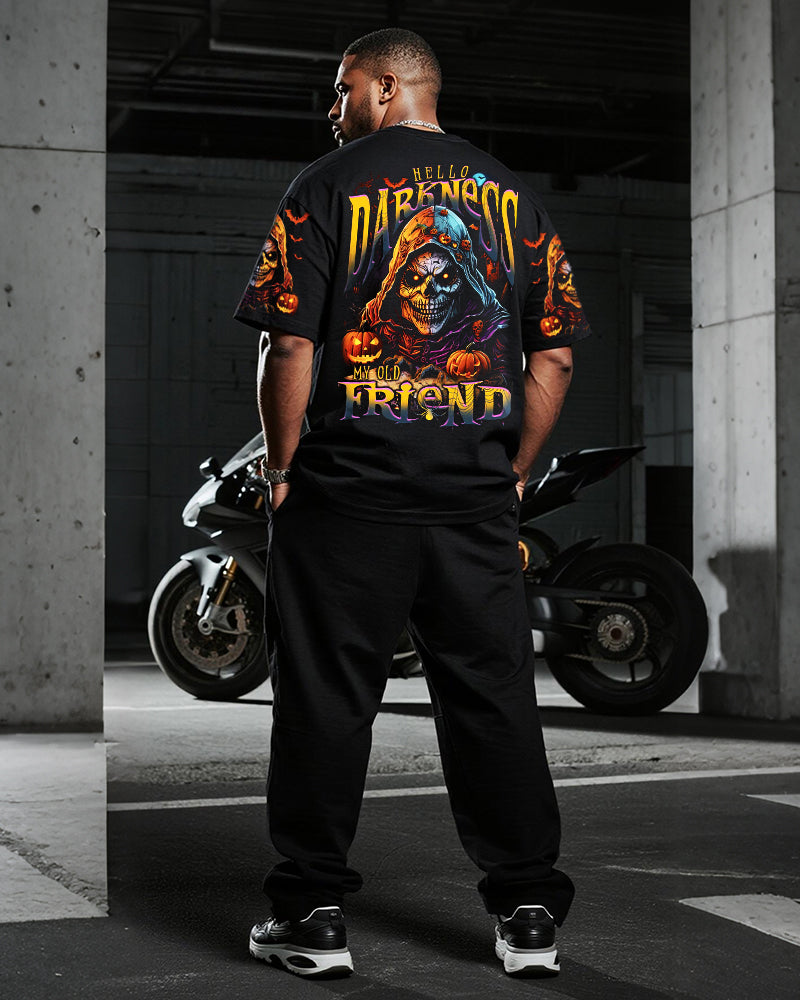 Big & Tall Men's HELLO DARKNESS MY OLD FRIEND HALLOWEEN ALL OVER Printed T-shirt Long Pants Set