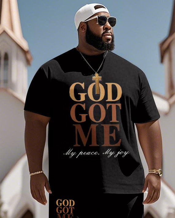 Men's Plus Size Gold Got Me Letters Print Short Sleeve T-Shirt Shorts Suit