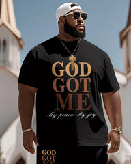 Men's Plus Size Gold Got Me Letters Print Short Sleeve T-Shirt Shorts Suit