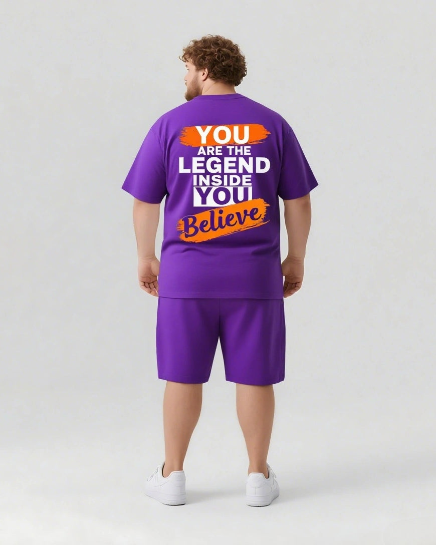 Legend Starts with Your Belief Men's Big and Tall Simple Back Lettering Short Sleeve T-shirt Shorts Set