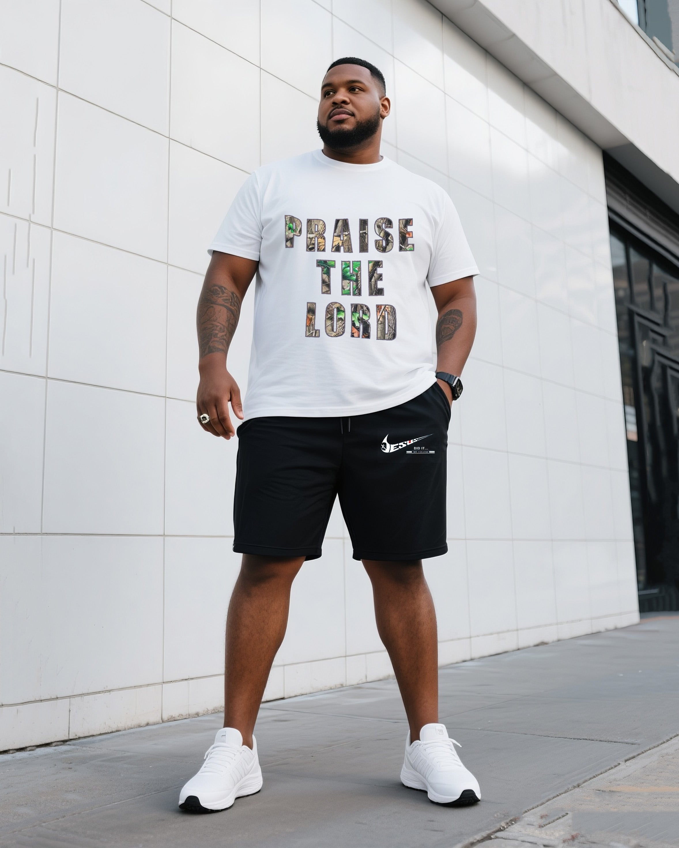 Big & Tall Men's Daily Casual Sports Compliments Master T-Shirt Shorts Suit