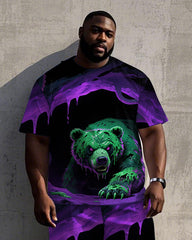 Big Men's Fear Bear Bold Printed Street Fashion Short Sleeve T-Shirt Shorts 2-piece Set