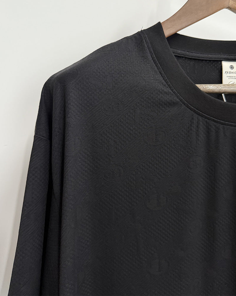 4XL-8XL Big & Tall Men's Daily Casual Quick-drying Jacquard Crewneck Short-sleeved T-shirt