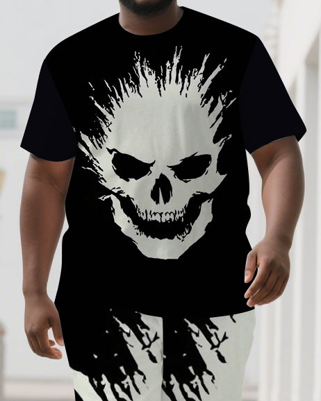 Skulls Don't Fear The Dark Men's Skull Cartoon Casual Big & Tall Short Sleeve T-shirt 2-Piece Set
