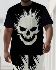 Skulls Don't Fear The Dark Men's Skull Cartoon Casual Big & Tall Short Sleeve T-shirt 2-Piece Set