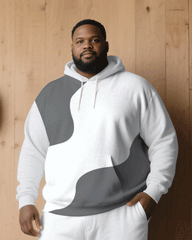 Big & Tall Men Fall/Winter Casual White & Grey Alien Patchwork Printed Hoodie Suit