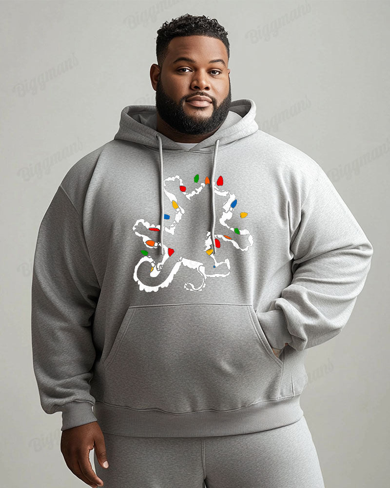 Cotton Material-colored Lights Down Cat Printing Men's Loose Oversized Hoodie