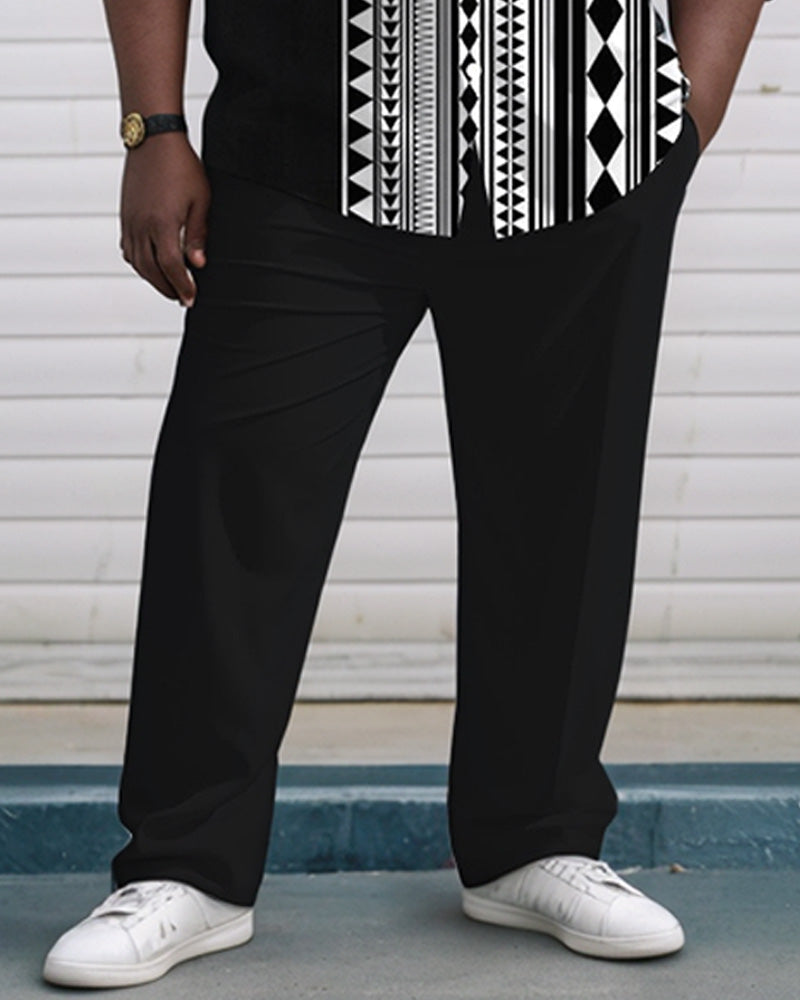 Men's Plus Size Black Spell Geometric Print Long Sleeve Shirt Trousers Suit