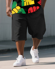Men's Big & Tall Juneteenth Theme Fists Printed Short Sleeve Polo Shirt Shorts 2-Piece Suit