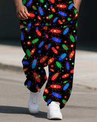 Men's Big and Tall Cartoon World Colorful Beetle Printed Casual Short-Sleeve Shirt Pants Sets