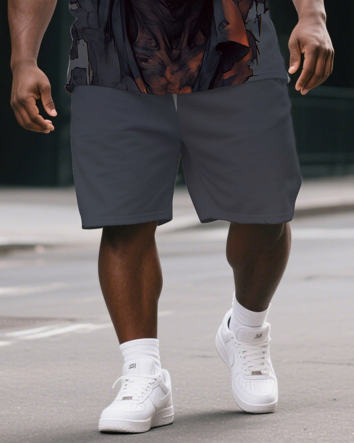 Big & Tall Men's Street Fashion Smoking Gorillas Print Short Sleeve T-shirt and Short Set