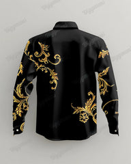Men's Big and Tall Floral Pattern Lapel Vintage Long Sleeve Shirt