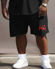 Big Men's Street Casual Funny Mouth HA Printed T-Shirt Shorts Set