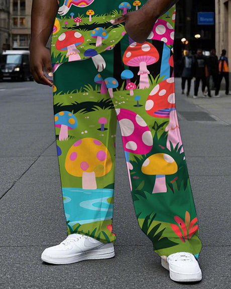 Big Man Animal Theme Forest Rabbit Cartoon Printed Short Sleeve T-shirt Pants Set