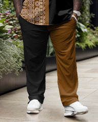 Men's Plus Size Totem Color Block Contrast Long Sleeve Shirt Trousers Suit
