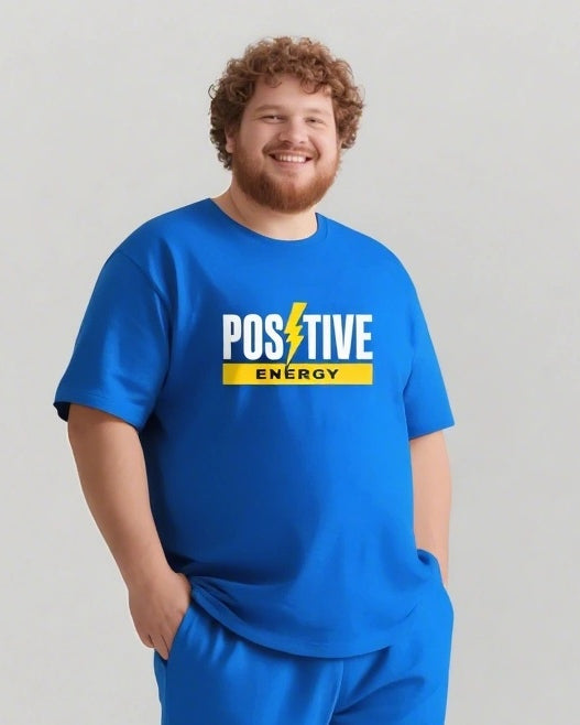 Move with Positive Energy Men's Big and Tall Simple Lettering Short Sleeve T-shirt Shorts Set