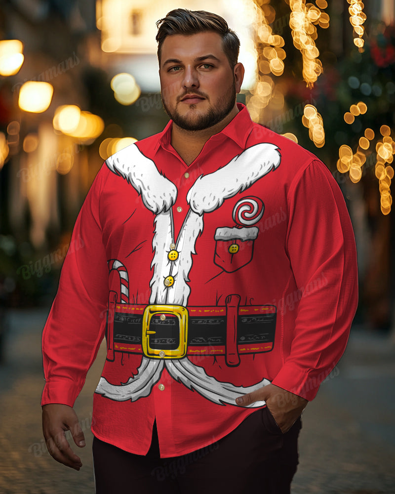 Men's Big & Tall Christmas Santa Claus Cosplay Lapel Long Sleeve Shirt