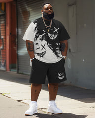 Street Casual Cartoon Expression Print Big Men's Set