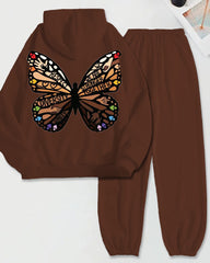 Women's Plus Size Melanin Butterfly Long Sleeve Hoodie and Casual Pants Set