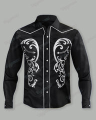 Men's Plus Size Western Cowboy Embroidered Long Sleeve Shirt