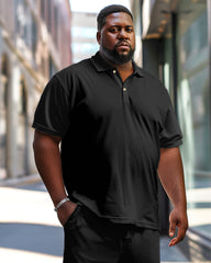 Men's Big and Tall Pure Black Polo Shirt Trousers Set