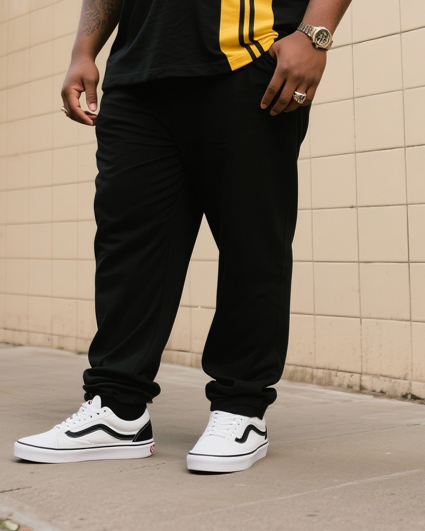 Big Boy's Daily Casual Black Spell Turmeric Striped Round Neck Short-sleeved T-shirt Trousers