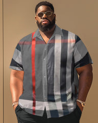Men's Plus Size Classic Plaid Print Short Sleeve Shirt Shorts Set