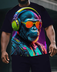 Men's Hip Hop Dreamy Nylon Gorillas Print Casual Big & Tall Short-Sleeve T-shirt & Short Set