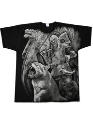 Plus Size A T-shirt With A Fierce Viking Warrior Standing In Front Of A Drakkar Battleship. Front And Back Print