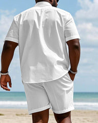 Men's Plus Size Hawaiian Large Leaf Positioning Print Short Sleeve Shirt Shorts Suit
