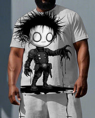 Big & Tall Men's Fashion Mutant Boy Print Casual Breathable Short-Sleeve T-shirt and Shorts Set