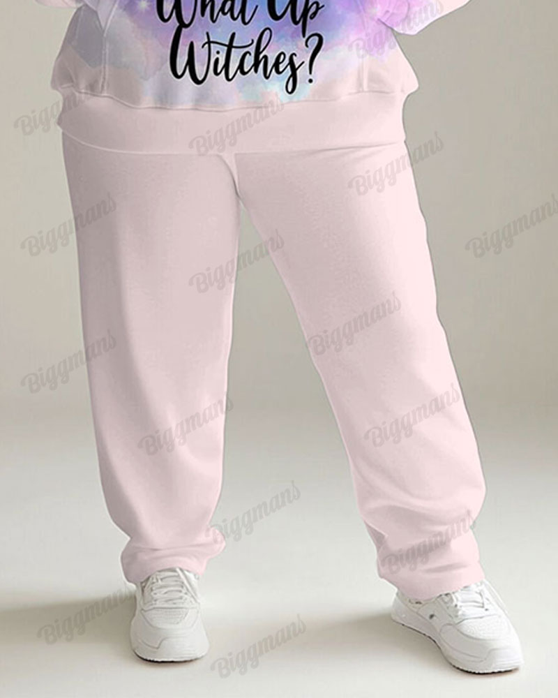 Women's Casual Daily What Up Witches Print Plus Size Hoodie Suit