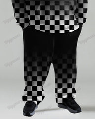 Autumn And Winter Gradient Checkerboard Print Men's Plus Size Hoodie Suit