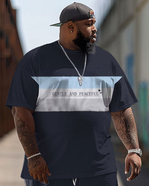 Big Men‘s Street Color Block Retro Gentle And Peaceful Hip-Hop Casual Two-piece Set