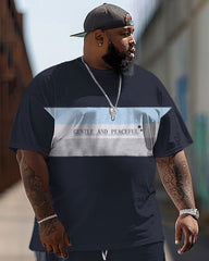 Big Men‘s Street Color Block Retro Gentle And Peaceful Hip-Hop Casual Two-piece Set